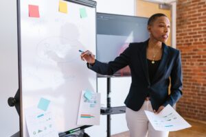 Professional Businesswoman Explaining Budget Strategy